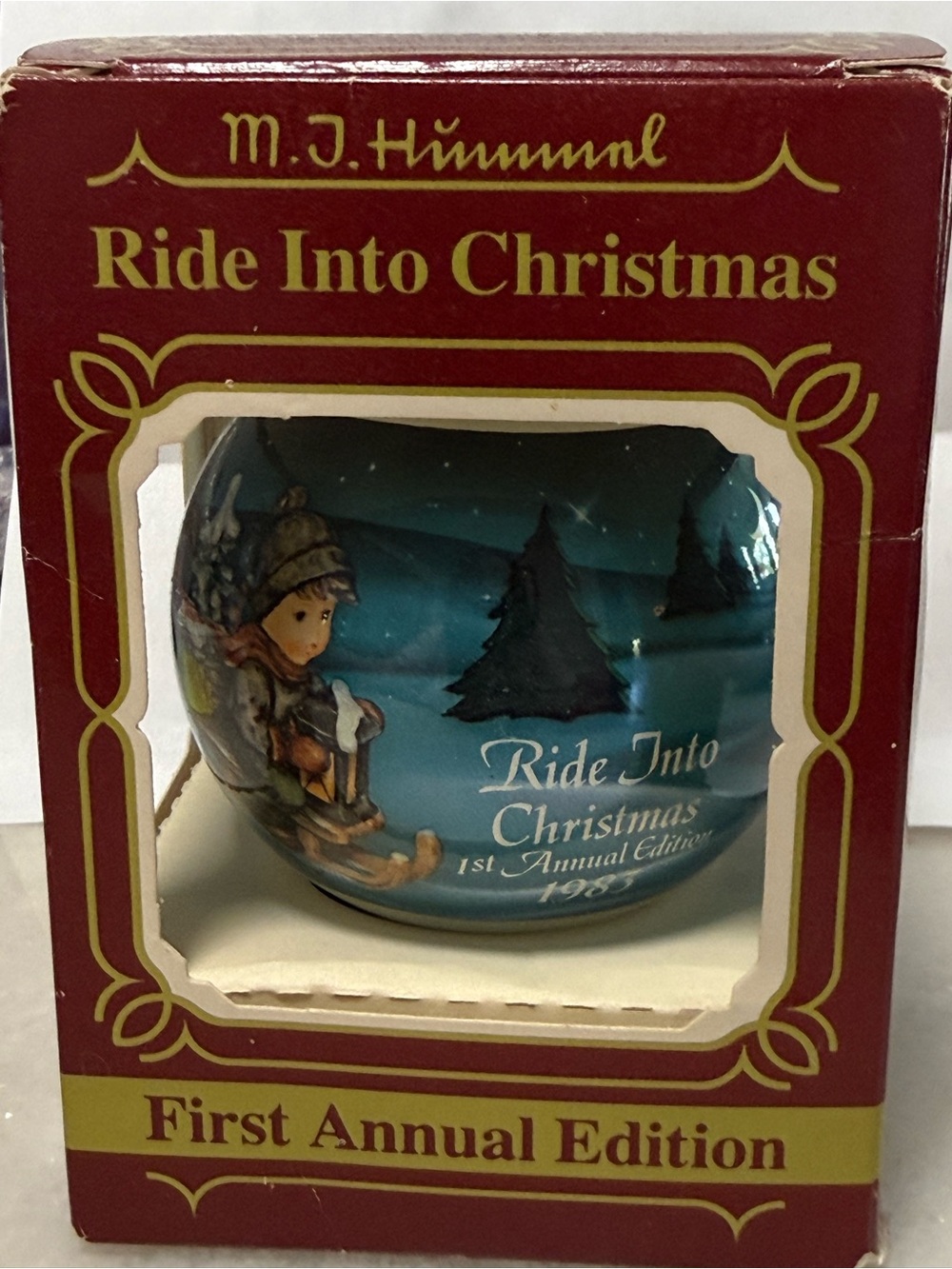 1983 Goebel MJ Hummel First Edition Ride Into Christmas Glass Ornament w/Box